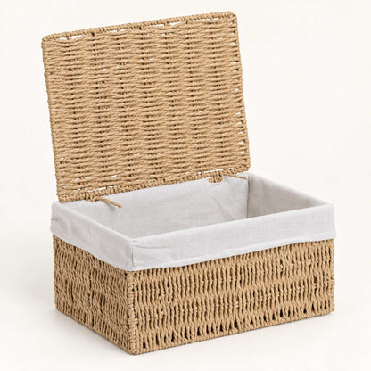 Handmade Woven Gift Basket with Lid, Beige