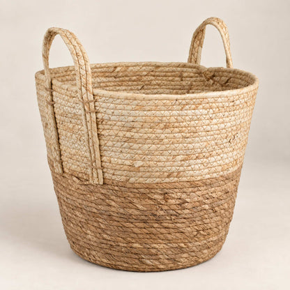 Beige and Brown Corn Fibre Storage Basket with Handles, 36 cm