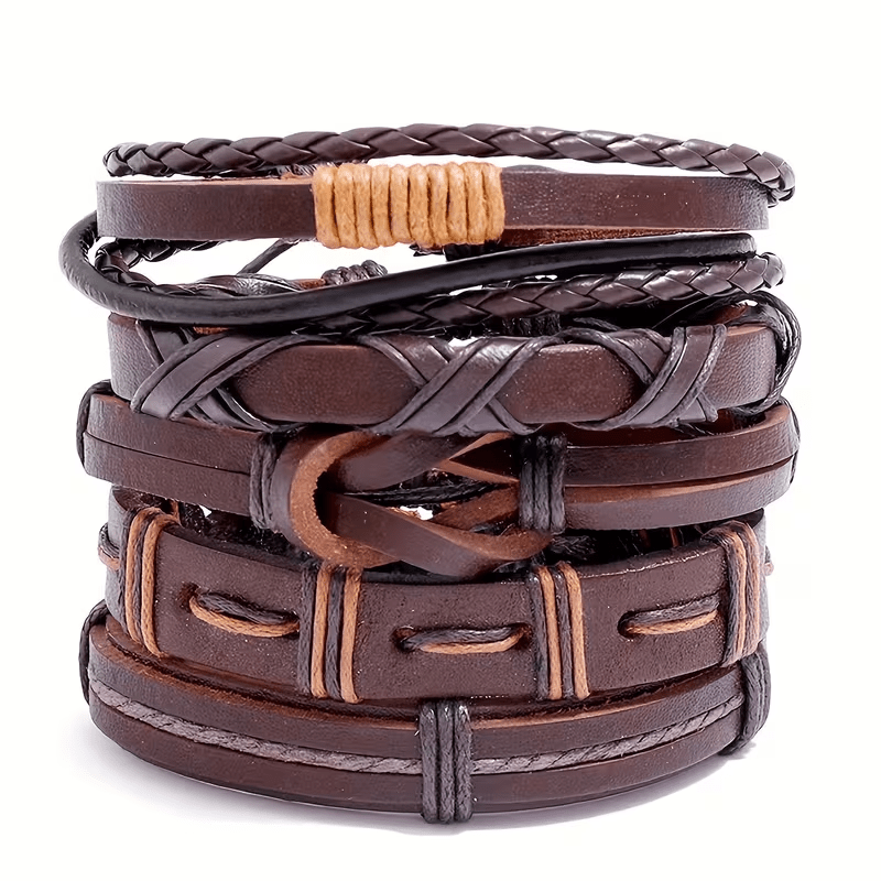 Heritage Woven Leather Bracelet Set, Five Vintage-Inspired Pieces for Layered Everyday Style - Gifting CY - Cyprus -