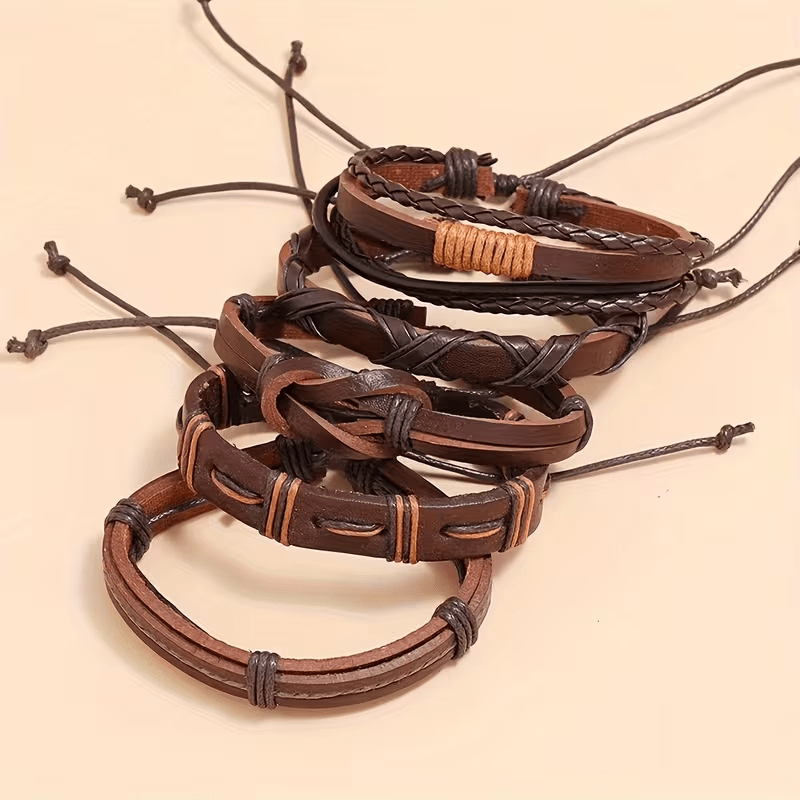 Heritage Woven Leather Bracelet Set, Five Vintage-Inspired Pieces for Layered Everyday Style - Gifting CY - Cyprus -