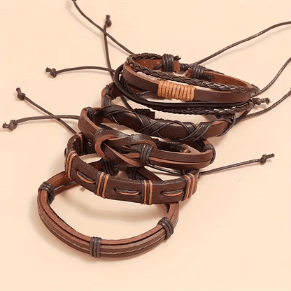 Heritage Woven Leather Bracelet Set, Five Vintage-Inspired Pieces for Layered Everyday Style - Gifting CY - Cyprus -