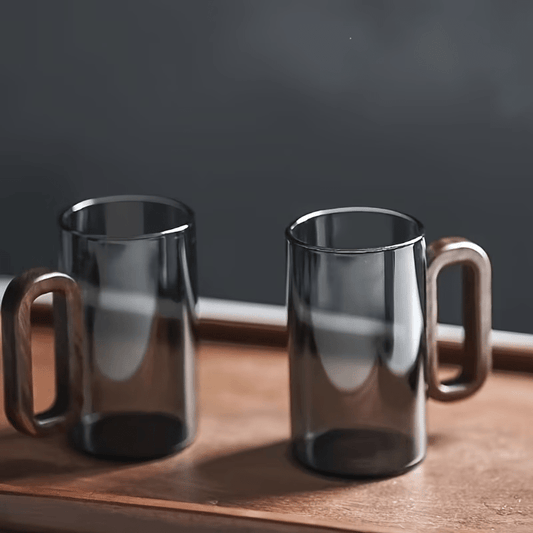 Japanese Premium Clear Glass Mug with Wooden Handle, Heat-Resistant Cup for Coffee, Tea, Latte & Juice - Gifting CY - Cyprus -