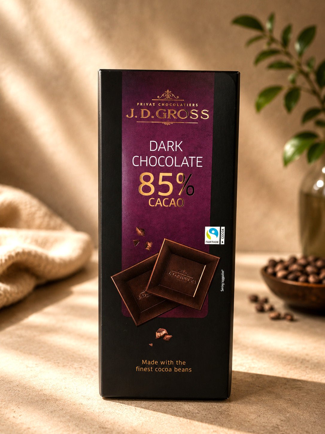 J.D. Gross 85% Dark Chocolate Bar – Premium Intense Cocoa Chocolate - Gifting CY - Cyprus - 