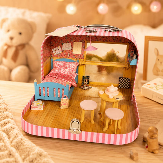 DIY Mouse Ella's Ballet Room Suitcase Craft Kit with Mini Furniture, Teddy Bear & Accessories