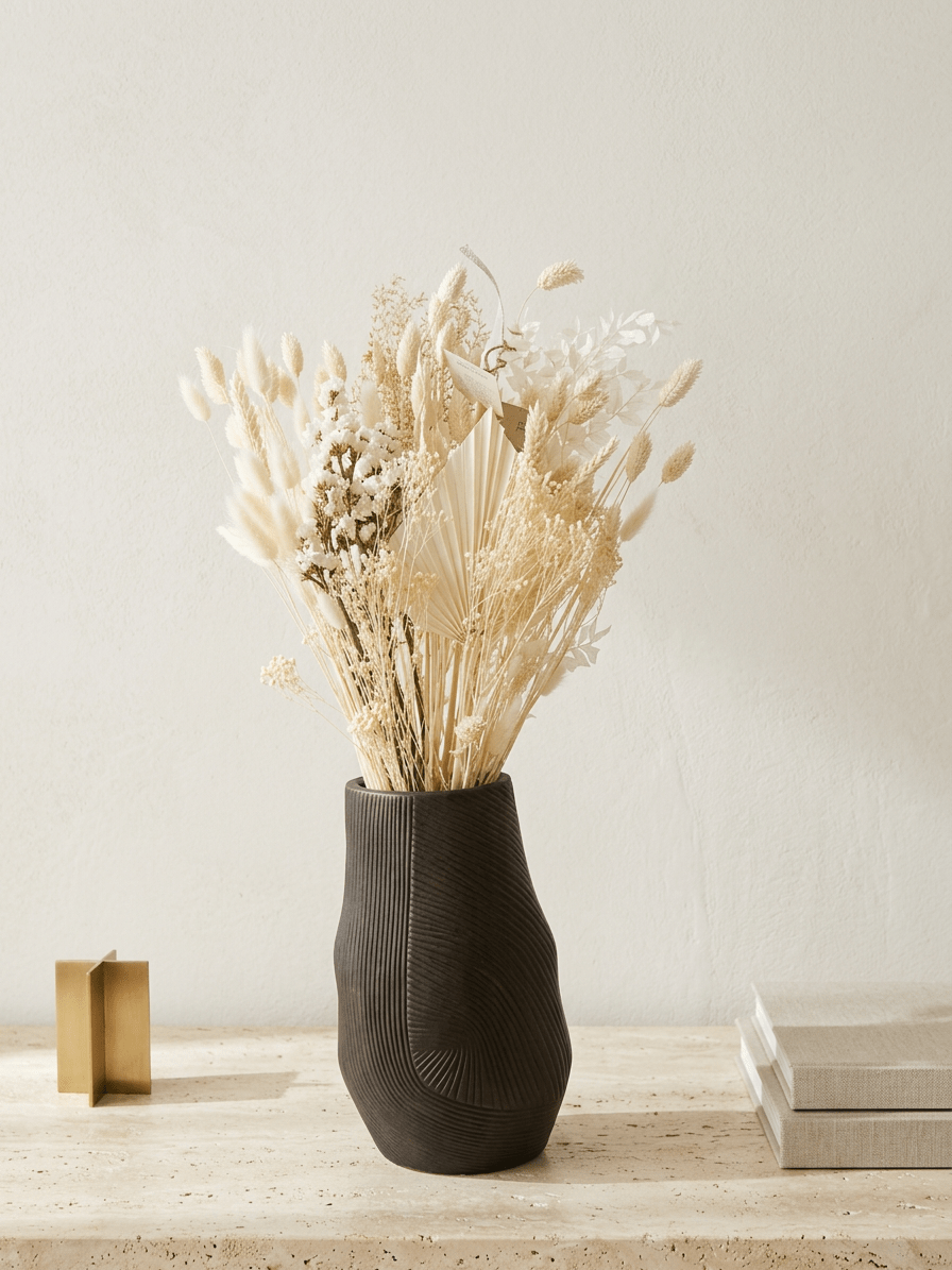 Luxury Mocha Ceramic Vase with Embossed Artisan Pattern, 31cm - Gifting CY - Cyprus -