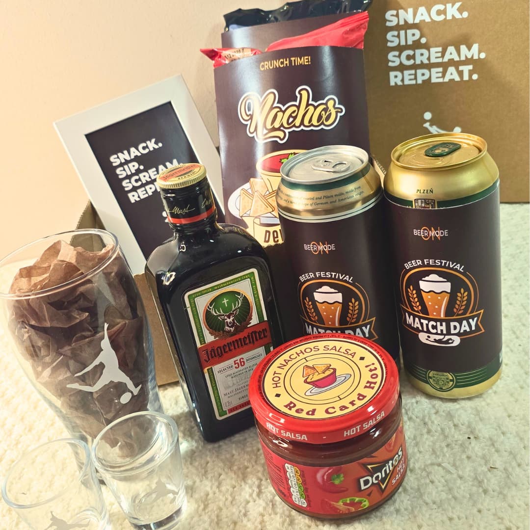 Match Day Football Gift Box – Beer, Jägermeister, Snacks & Salsa Set - Gifting CY - Cyprus - 