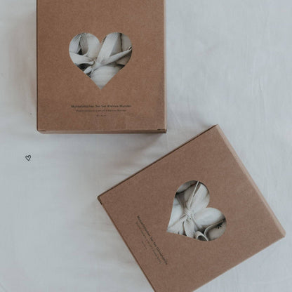 Hello Little Miracle 3-piece cotton muslin cloth set with heart, lettering and daisy designs for babies.