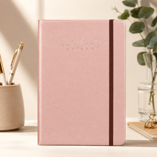 Pink & Gold A5 Notebook with Elastic Band, 100 Sheets - Gifting CY - Cyprus -
