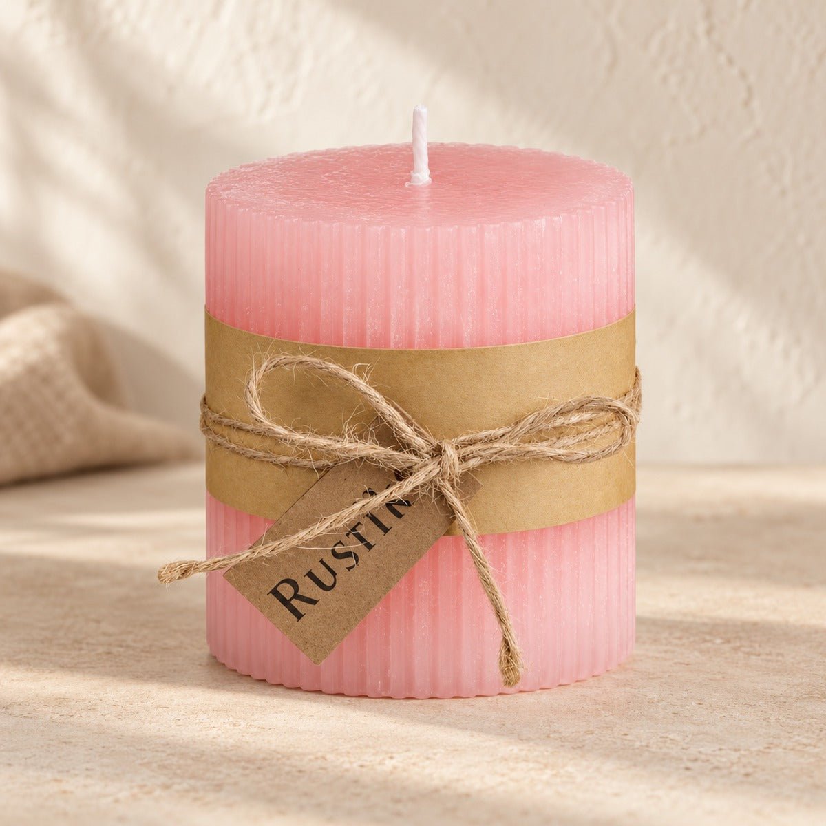 Pink Rustic Ribbed Pillar Candle - Gifting CY - #Cyprus# - Pillar Candles