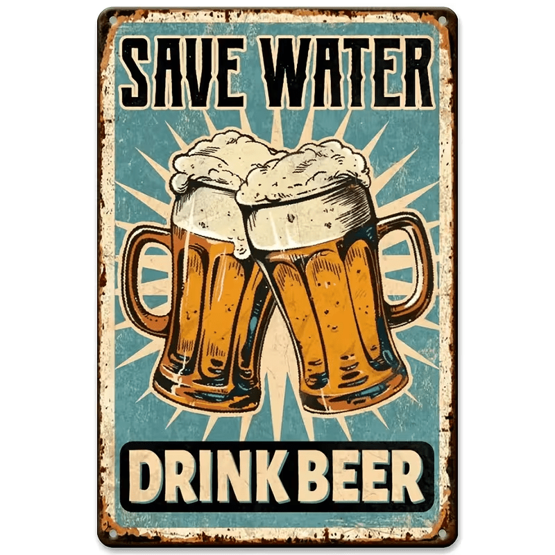 Save Beer" Vintage Wall Sign - Rustic Blue and White Nostalgic Art - Gifting CY - Cyprus -