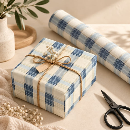 Soft Blue Plaid Gift Wrap