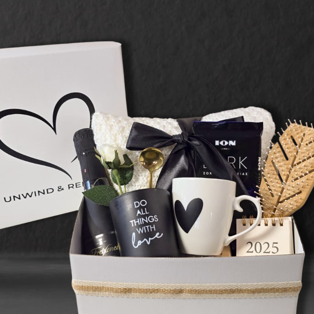 Unwind & Relax Gift Box – Cozy Self - Care Set with Wine, Candle, Mug & Treats - Gifting CY - Cyprus - 