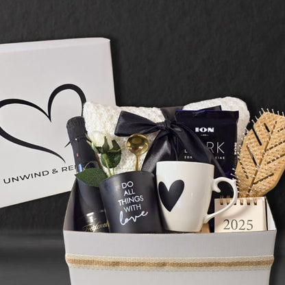 Unwind & Relax Gift Box – Cozy Self - Care Set with Wine, Candle, Mug & Treats - Gifting CY - Cyprus - 