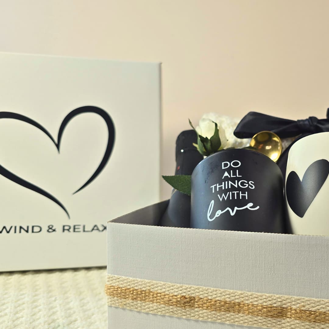 Unwind & Relax Gift Box – Cozy Self - Care Set with Wine, Candle, Mug & Treats - Gifting CY - Cyprus - 